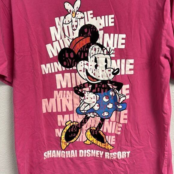 Disney Shanghai Women's Minie Mouse Graphic Print Short Sleeve Shirt Pink Large - Picture 2 of 6